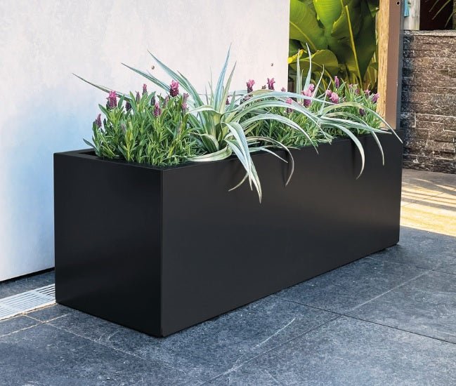Greenlife Metal Designer Planter Box with Base 900 x 300 x 300mm Black