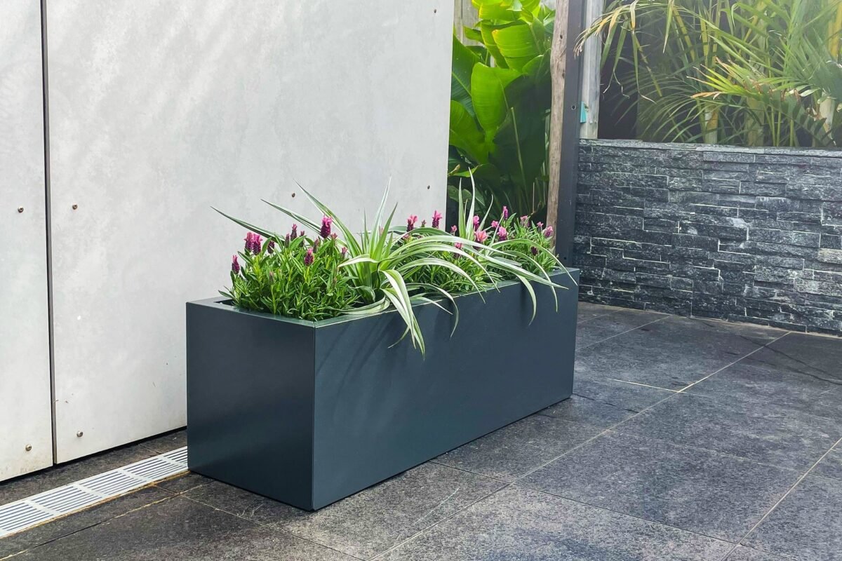 Greenlife Metal Designer Planter Box with Base 900 x 300 x 300mm Charcoal
